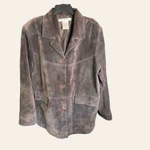 Jessica Holbrook Women's 100% Leather/Suede Button Down Lined Jacket Brown Sz XL
